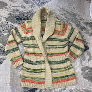 Vintage Acrylic Fibre Cardigan Sweater Womens Large Multicolor Pockets‎ Stripes